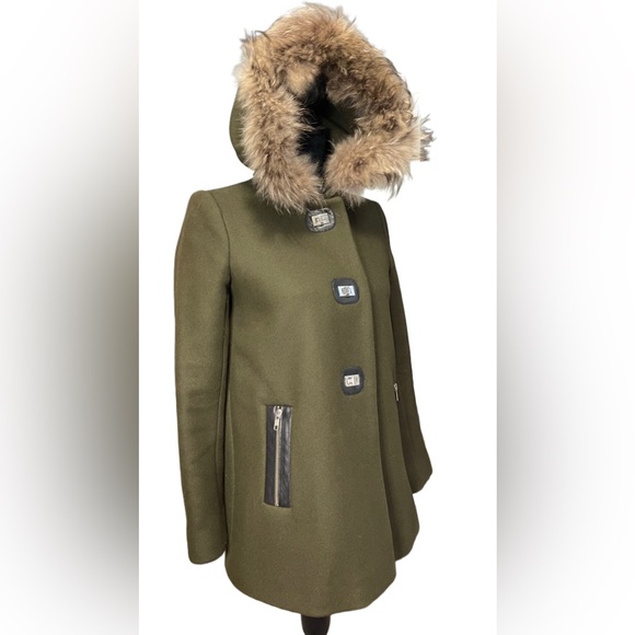Sandro Wool Coat with Fur-Trimmed Hood - Size EU 36 - Picture 8 of 16